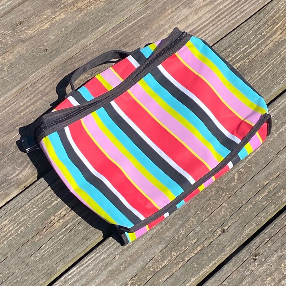 London Soho New York striped make up cosmetic bag